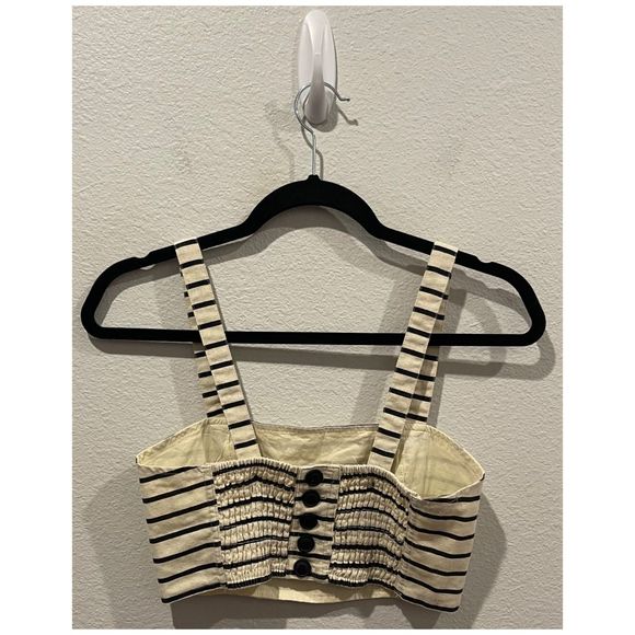 ECOTE Striped Button Back Ivory Black Crop Top - Picture 5 of 5